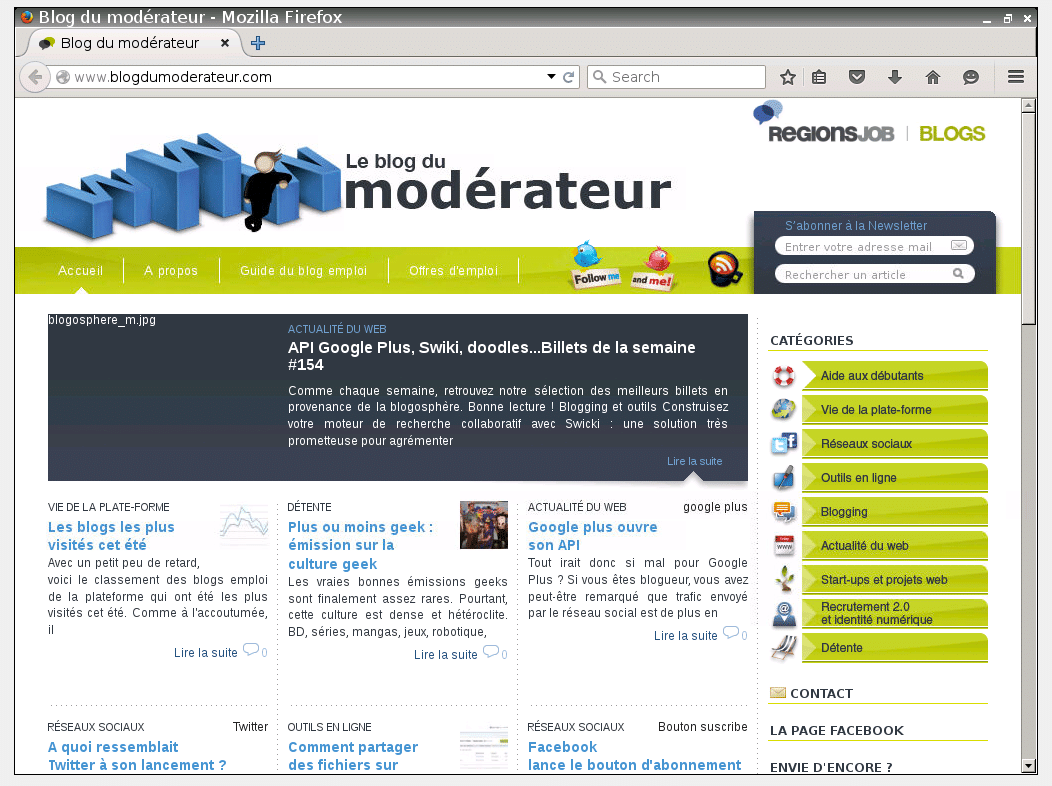 La page d'accueil du blog du modérateur en 2011 ous Firefox.