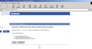 La page d'accueil de Facebook en 2006 sous Internet Explorer.