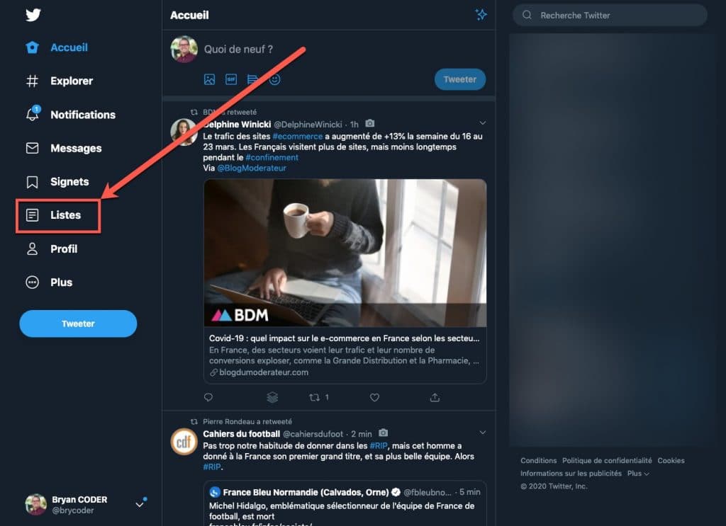 Les listes Twitter sont plus facilement accessibles sur l'interface Twitter déployée en 2020