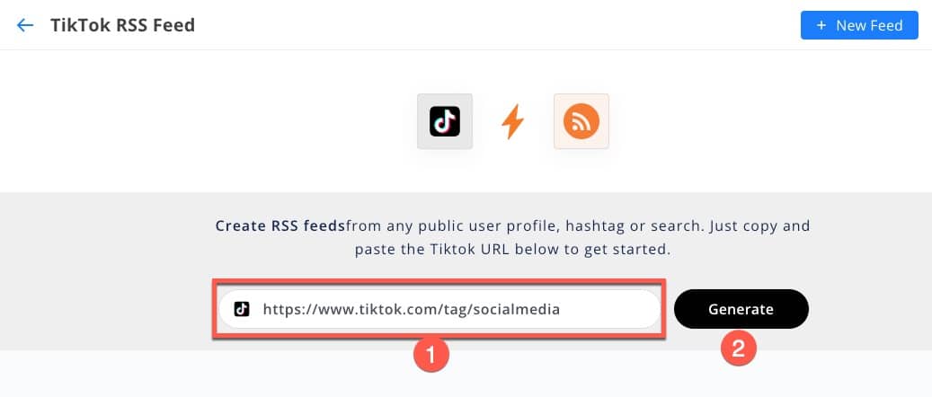 Exemple de création d'un flux RSS sur Tiktok pour faire une veille sur un profil