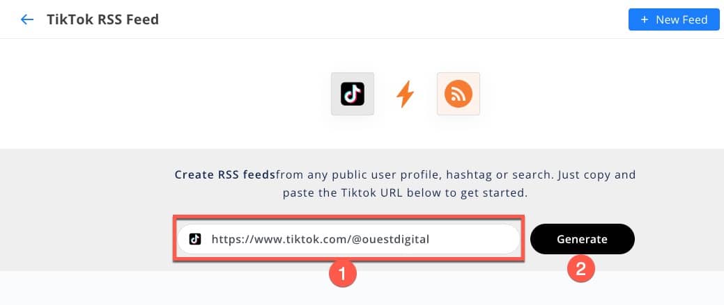 Exemple de création d'un flux RSS sur Tiktok pour faire une veille sur un hashtag