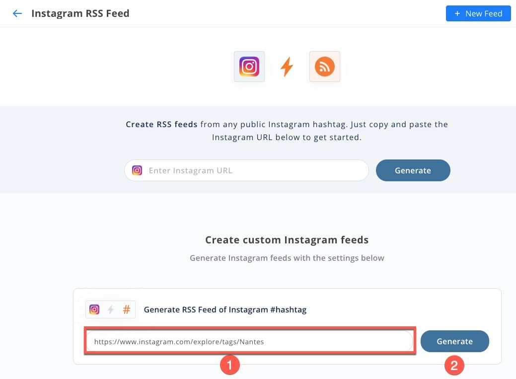 Exemple de création d'un flux RSS sur Instagram pour faire une veille sur un hashtag