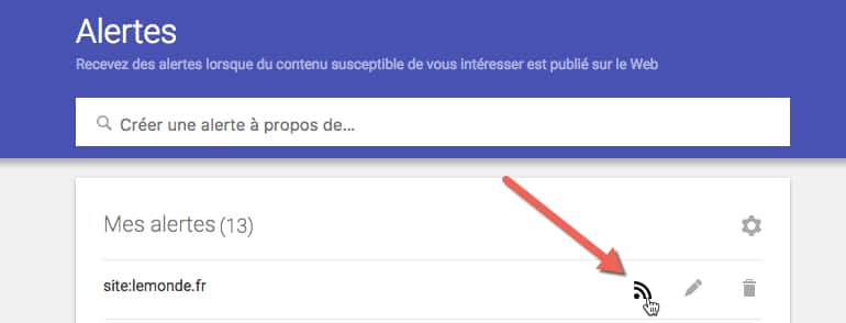 Trouver le lien du flux rss d'une alerte Google