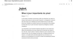 Mail envoyé par Facebook - Mise à jour importante du pixel