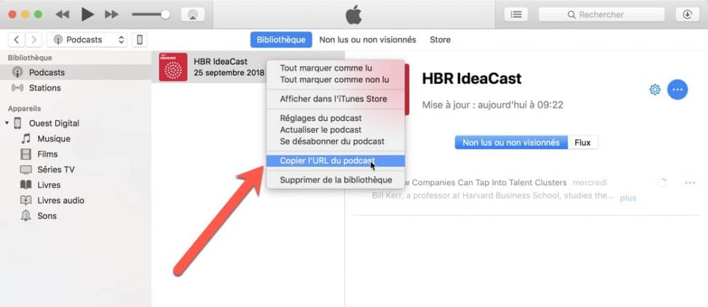 Méthode pour suivre un podcast iTunes via flux RSS