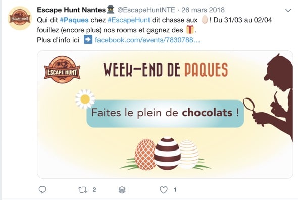 Un exemple de tweet publié sur Twitter pour annoncer un événement Facebook