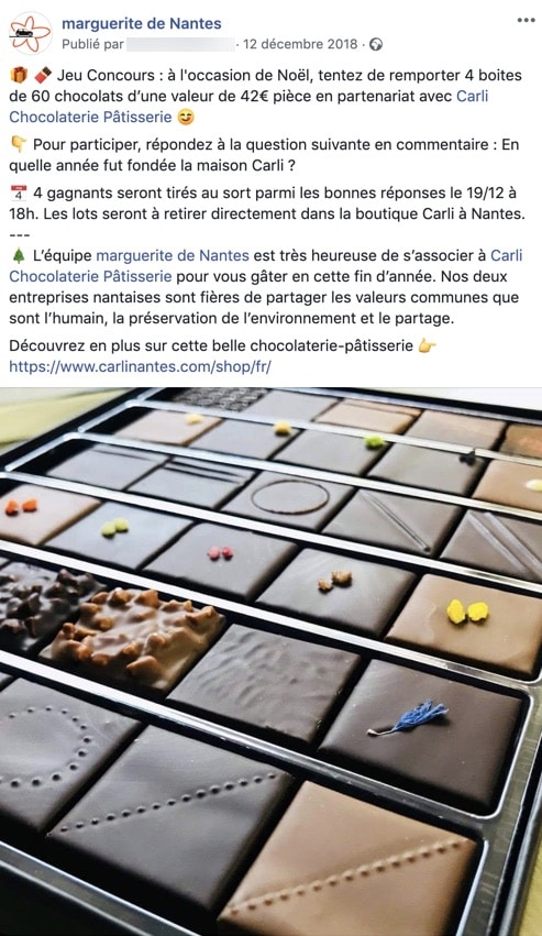 Exemple d'un jeu concours Facebook de type "quiz"