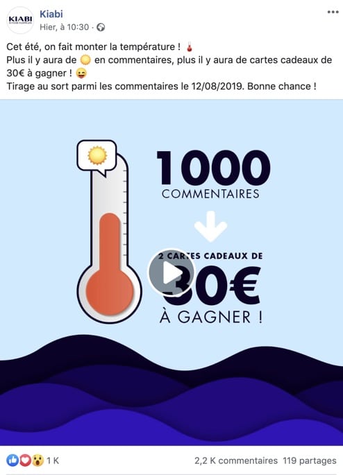 Exemple d'un jeu concours Facebook de type "surenchère"