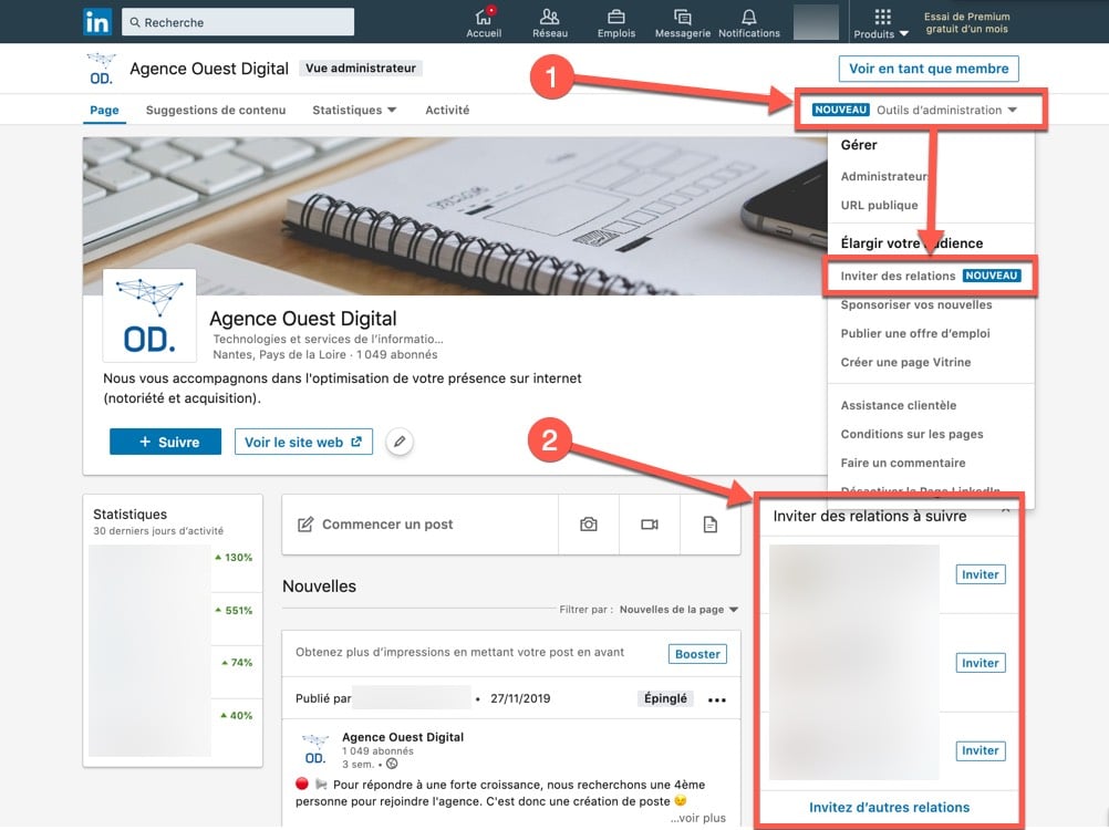 Etape 1 - comment inviter ses contacts Linkedin à suivre sa page entreprise ?