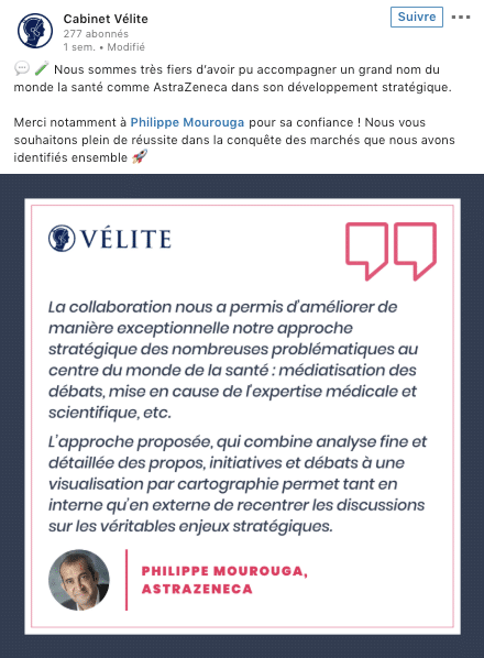 Exemple de valorisation d'un avis client sous la forme d'un verbatim.