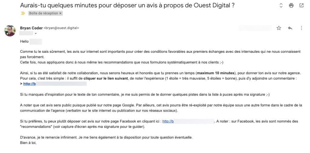 Exemple de mails type pour demande un avis à un client