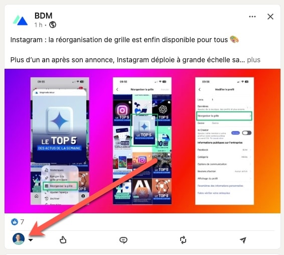 INteragir post Linkedin en tant que page