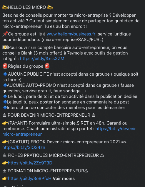 Exemple 2 de description d'un groupe Facebook
