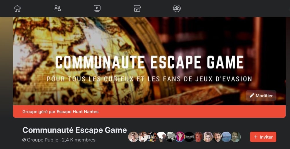 Exemple de groupe Facebook : communauté escape game