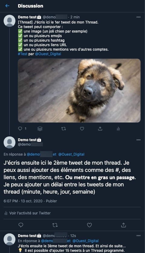 Un exemple de thread publié sur Twitter