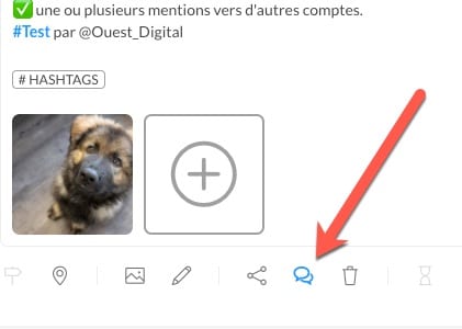 Accès aux follow-up comments sur Publer pour programmer un thread Twitter