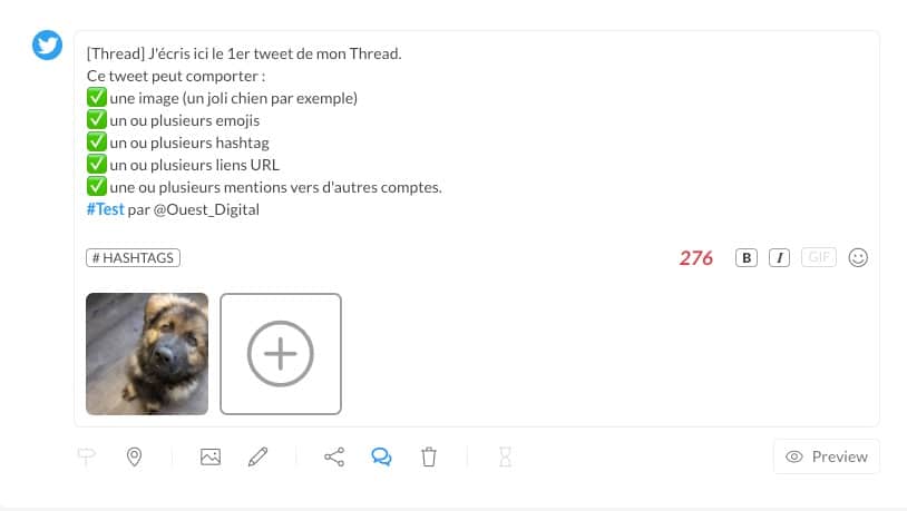 Aperçu du premier d'un thread réalisé sur Publer.io