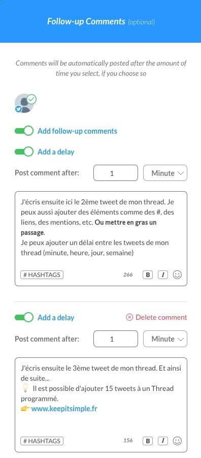 Aperçu des tweets d'un thread réalisé sur Publer.io