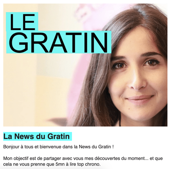 Exemple d'une newsletter qui accompagne un podcast pour fédérer une communauté (Le Gratin)