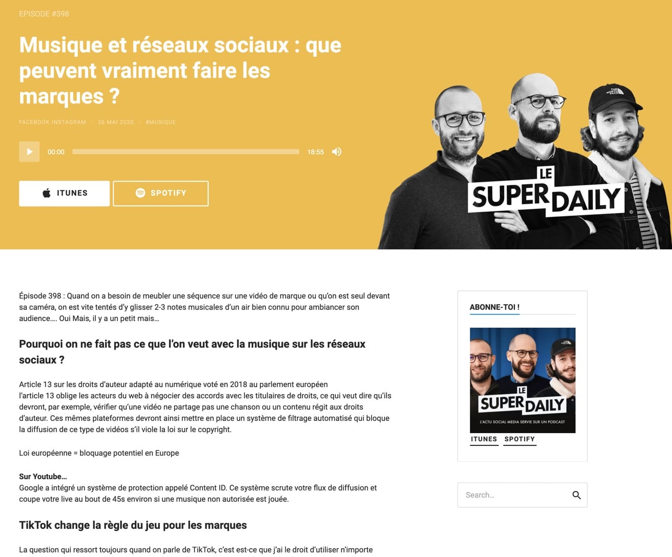 Exemple de notes de podcast (Le Super Daily)