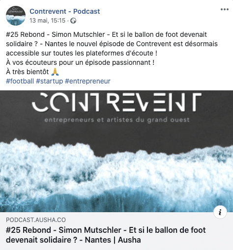 Exemple de publication sur les réseaux sociaux pour partager un épisode de podcast (Contrevent)