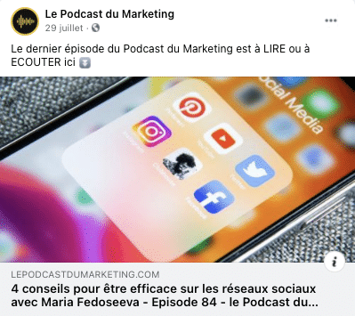 Publication lien renvoyant vers un épisode sur le site web du podcast