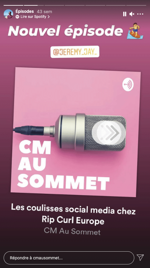 Exemple de publication en stories pour un nouvel épisode