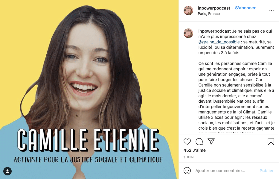 Exemple de publication présentant l'invitée d'un podcast sur Instagram