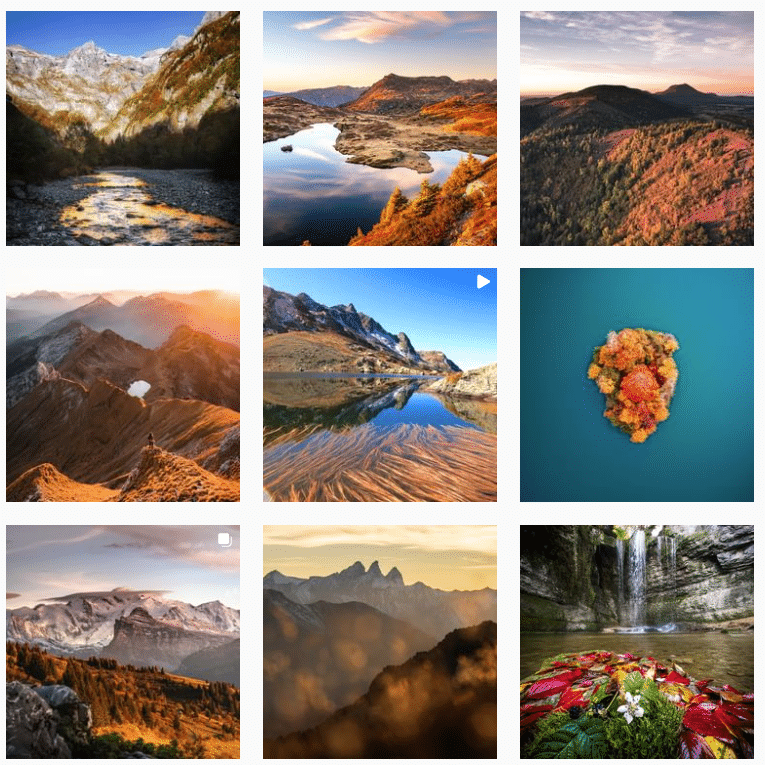 Exemple de feed Instagram dans le secteur du tourisme : Auvergne Rhone Alpes Tourisme