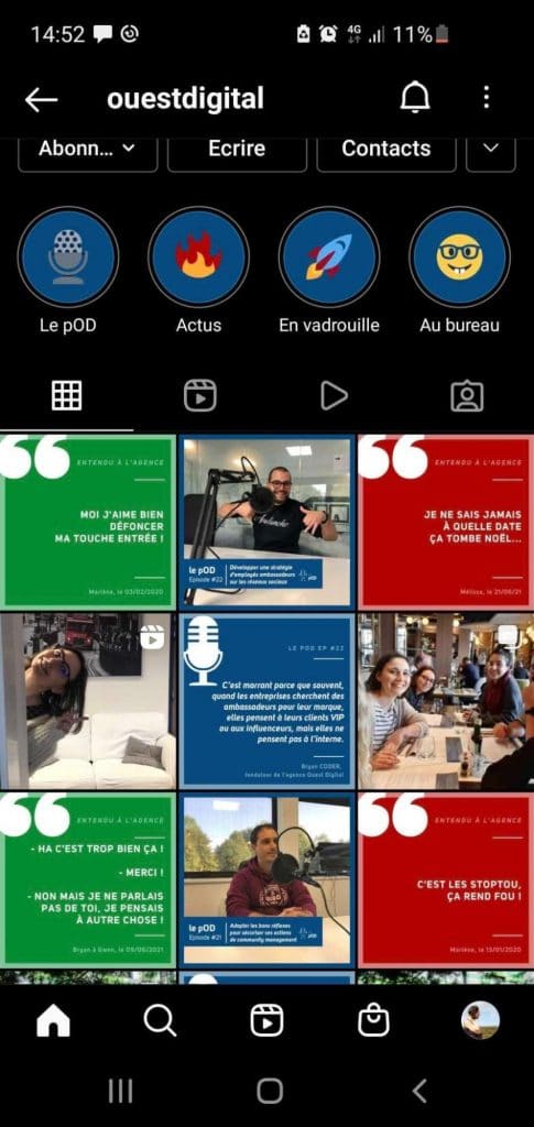 Exemple de feed sur un profil Instagram où l’on retrouve la même photo