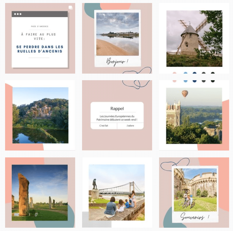 Exemple de feed Instagram dans le secteur du tourisme : Office de tourisme du pays d'Ancenis