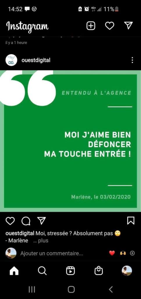 Exemple de photo d’un compte dans le fil d’actualité Instagram