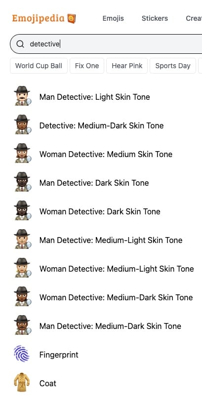 Suggestions emojipedia pour détective