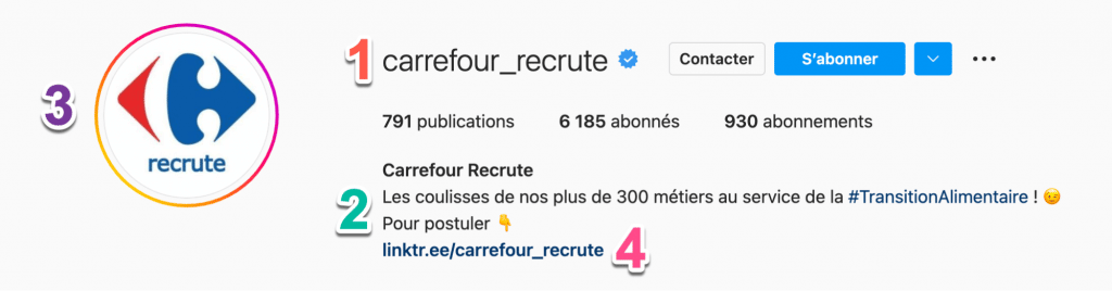 Exemple d'optimisation de compte Instagram dans une logique de marque employeur