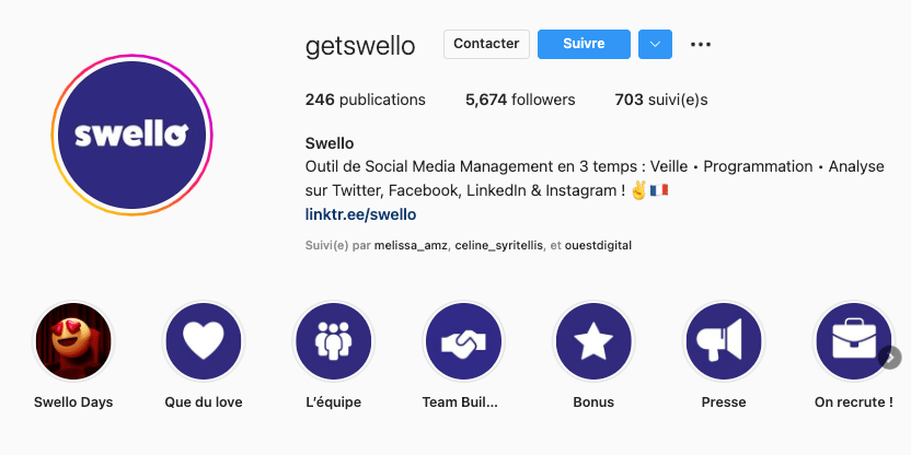 Exemple de Stories à la Une - Swello