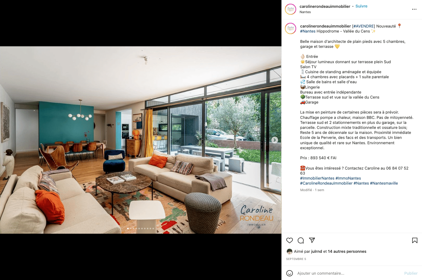 Exemple de Carrousel Instagram - carolinerondeauimmobilier