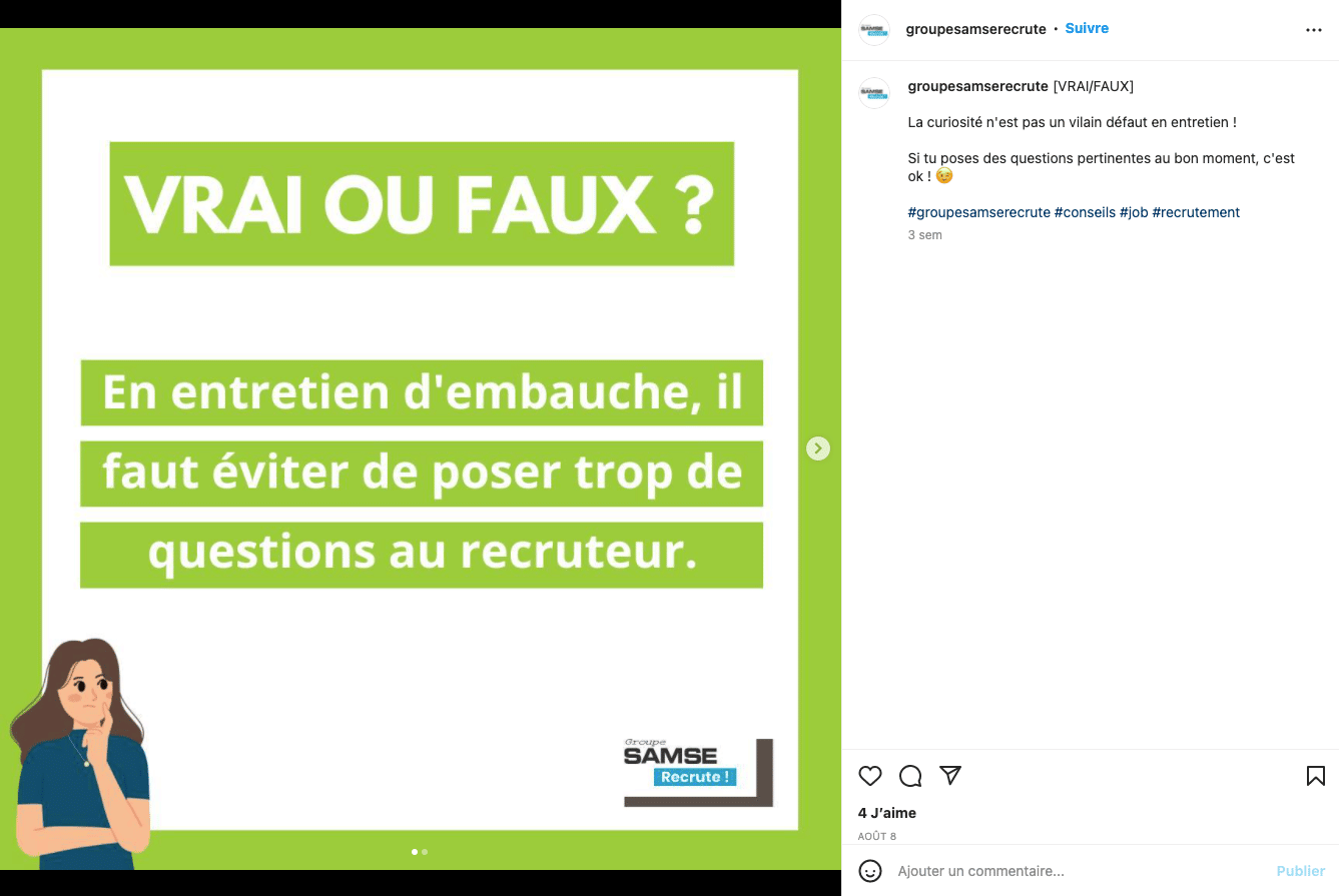 Exemple publication conseils candidats sur Instagram