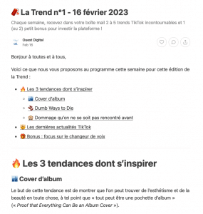 Edition n°1 de La Trend, lettre d'information sur les tendances TikTok