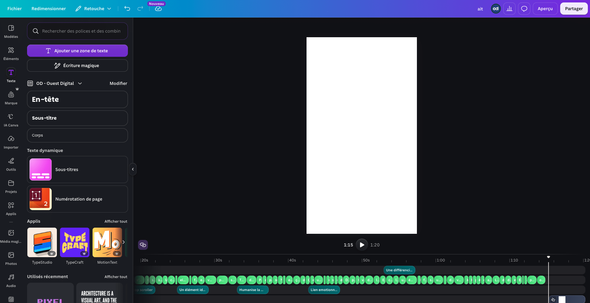 Interface pour le sous-titrage de Canva Interface pour le sous-titrage de Canva